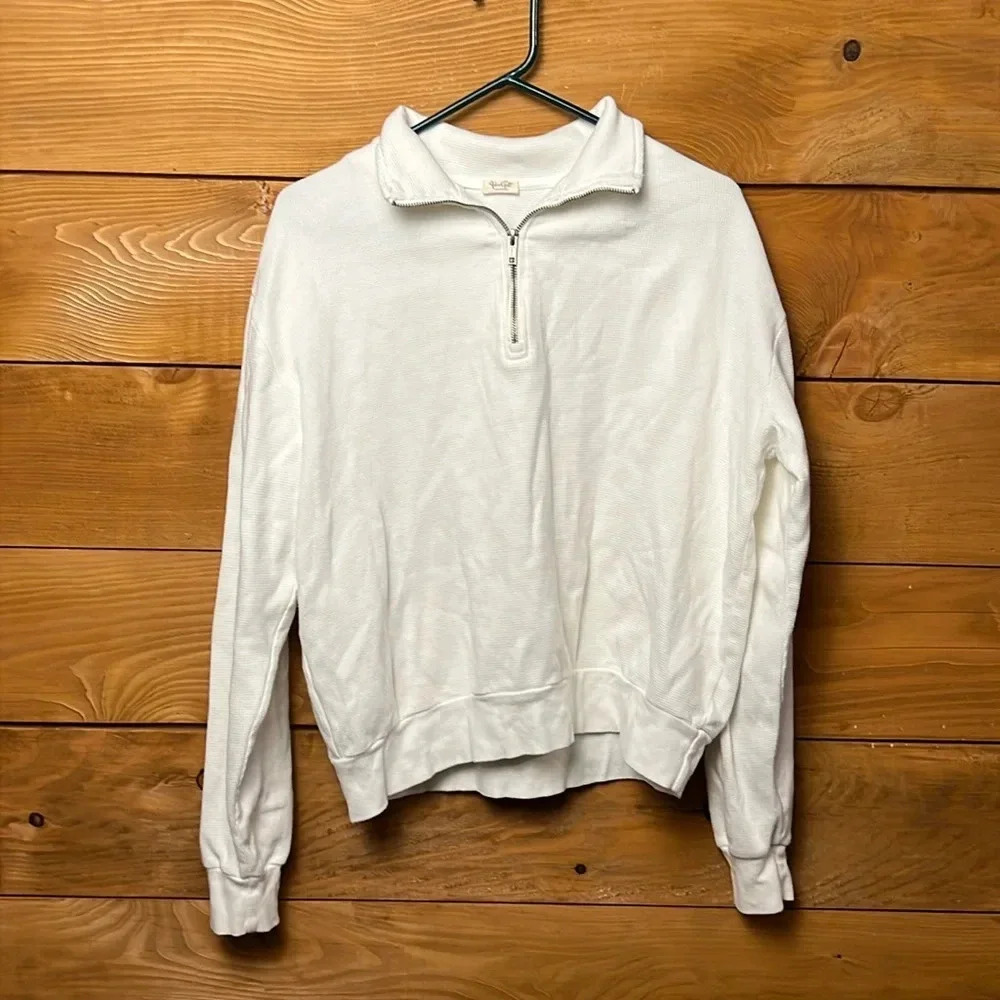 White Half-Zip Long Sleeve Top